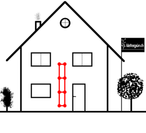 Skizze von Haus mit Fassadenbegrünung, Komplett-Set Seilsystem