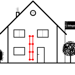 Skizze von Haus mit Fassadenbegrünung, Komplett-Set Seilsystem