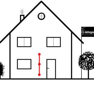 Skizze von Haus mit Fassadenbegrünung, Komplett-Set Seilsystem