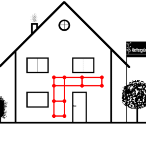 Skizze von Haus mit Fassadenbegrünung, Komplett-Set Seilsystem