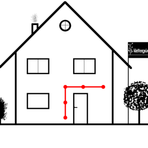 Skizze von Haus mit Fassadenbegrünung, Komplett-Set Seilsystem