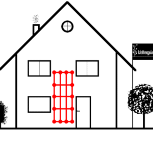 Skizze von Haus mit Fassadenbegrünung, Komplett-Set Seilsystem