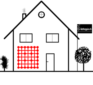 Skizze von Haus mit Fassadenbegrünung, Komplett-Set Seilsystem
