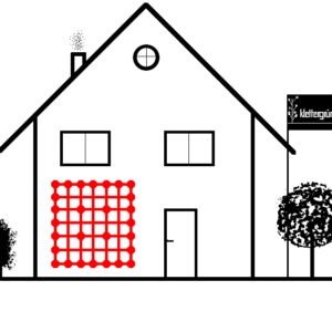 Skizze von Haus mit Fassadenbegrünung, Komplett-Set Seilsystem