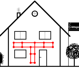 Skizze von Haus mit Fassadenbegrünung, Komplett-Set Seilsystem