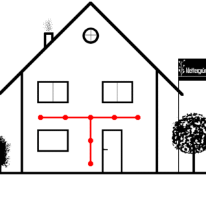 Skizze von Haus mit Fassadenbegrünung, Komplett-Set Seilsystem